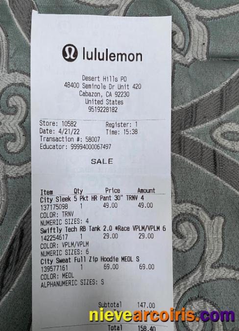 USA Lululemon Shop Payment Receipt Preview