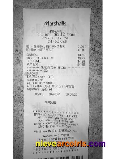 USA Marshalls Store Payment Receipt Sample