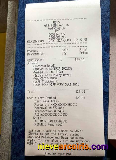 USA USPS Payment Receipt Template