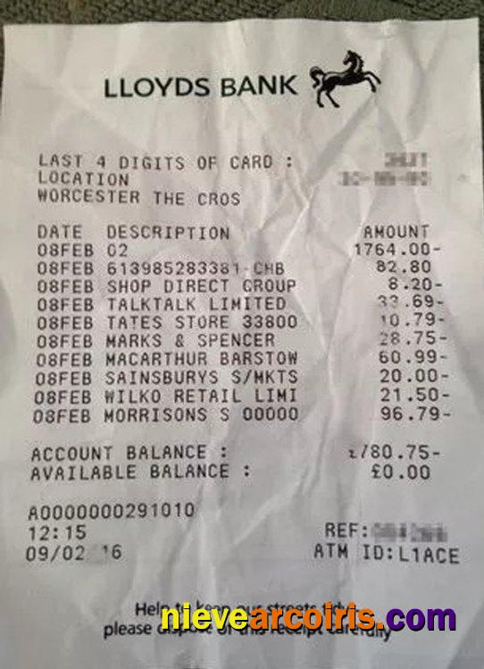 United Kingdom Lloyds Bank Receipt Template