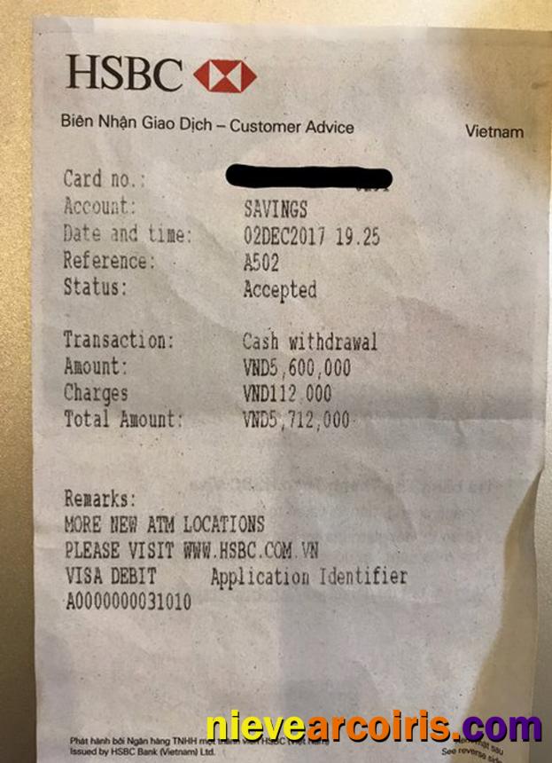 Vietnam HSBC Bank Receipt Photolook