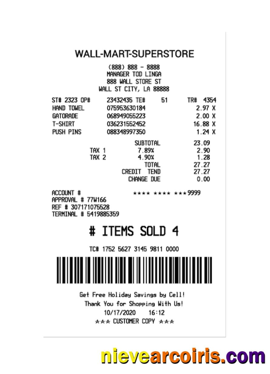 WALL MART SUPERSTORE Payment Receipt Photolook