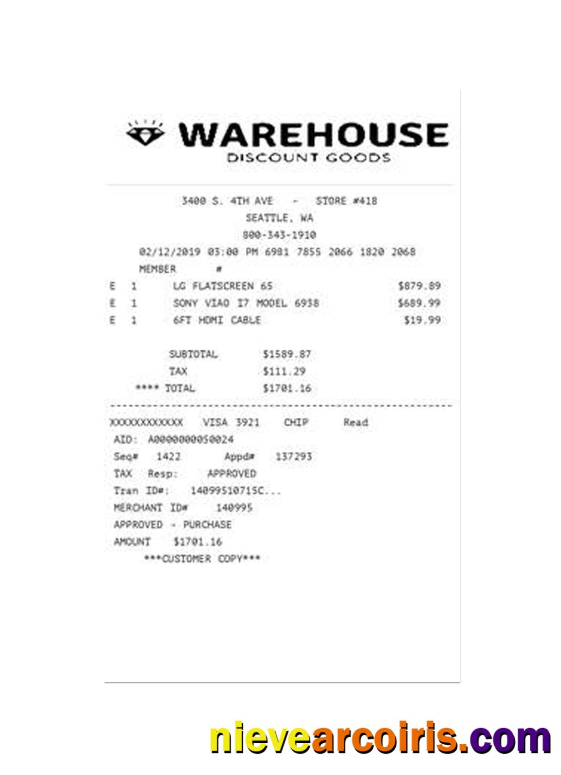 WAREHOUSE Receipt Photolook
