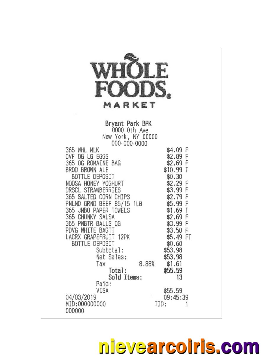 WHOLE FOODS Payment Check Photolook