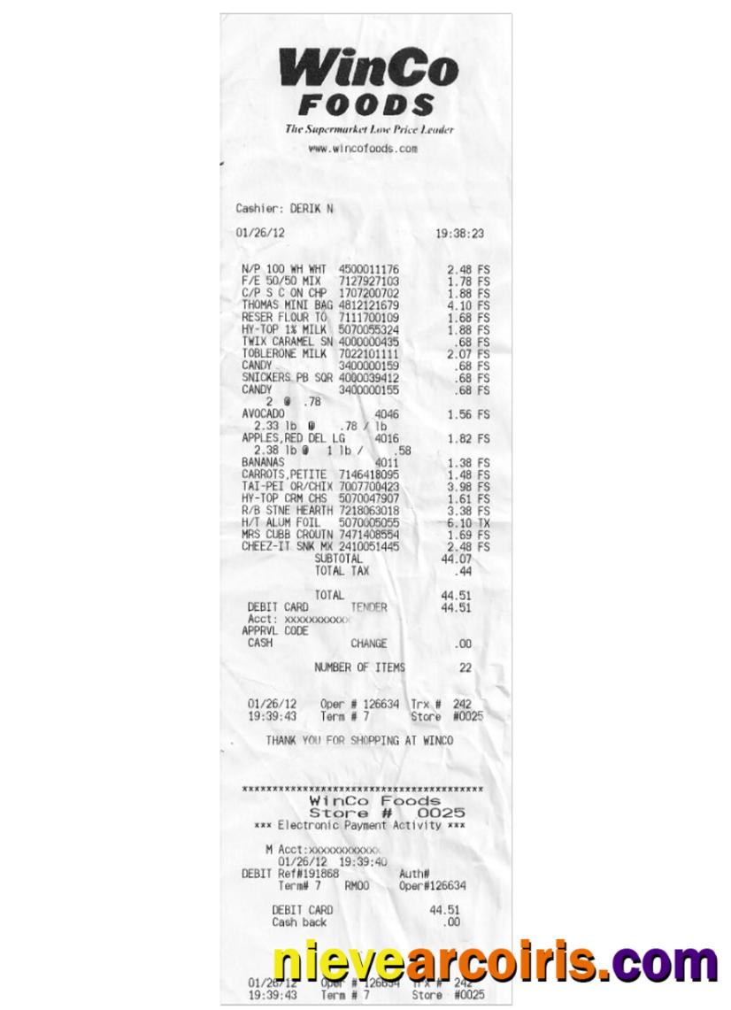 WINCO FOODS Payments Receipt Preview