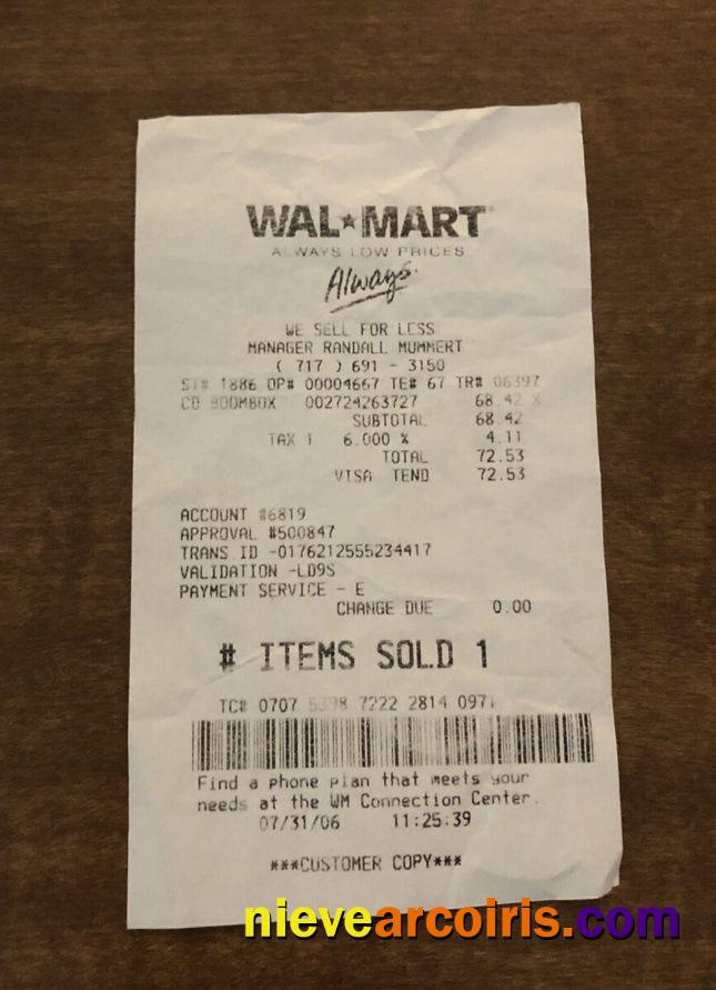 Walmart Retailer Receipt Sample