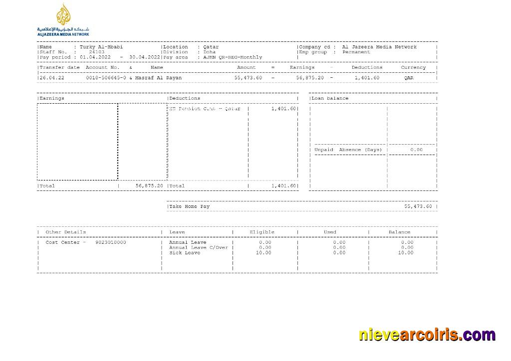 Editable Al Jazeera Media Network Pay Stub Template In Word And PDF Formats.pdf, 1