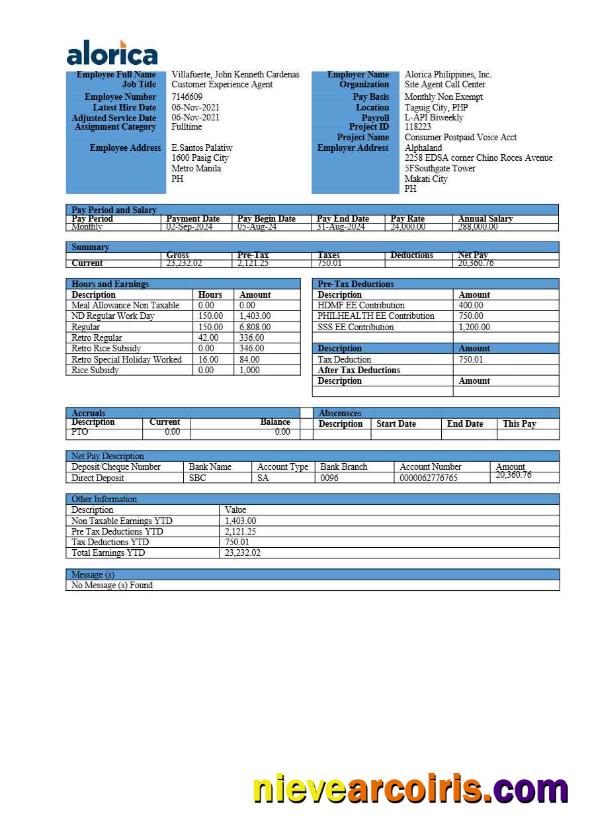 Professional Alorica Philippines Payslip Template In Word And PDF Formats.pdf, 3