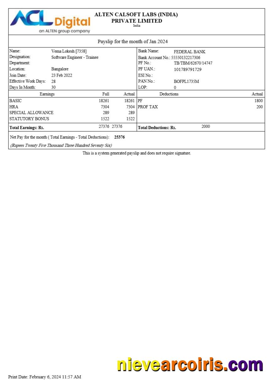 Premium Alten Calsoft Labs ACL Digital Payslip Template In Word And PDF Formats.pdf, 1