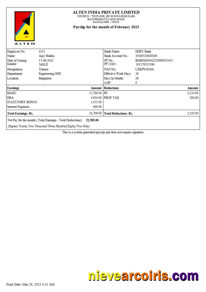 Realistic Alten India Payslip Template In Word And PDF Formats.pdf, 2