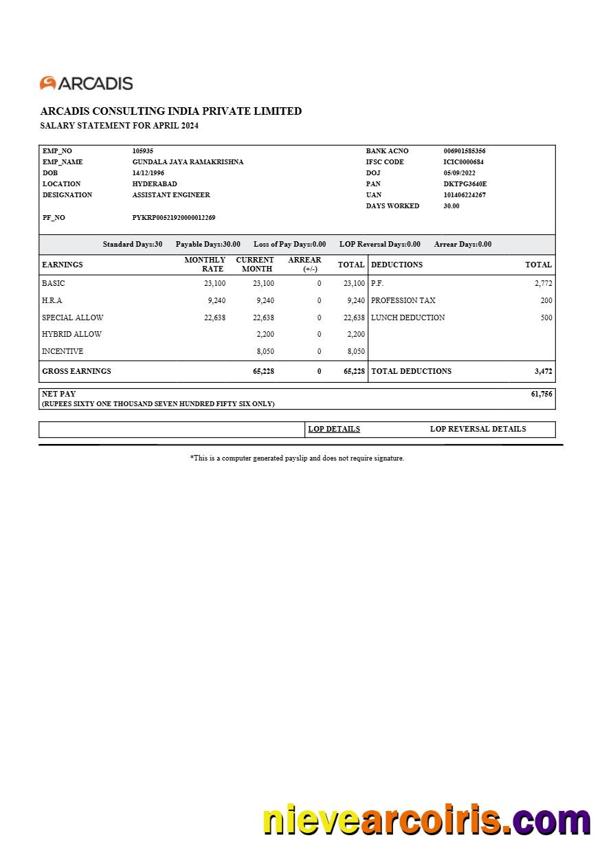 Premium Arcadis Consulting India Salary Statement Template In Word And PDF Formats.pdf, 1