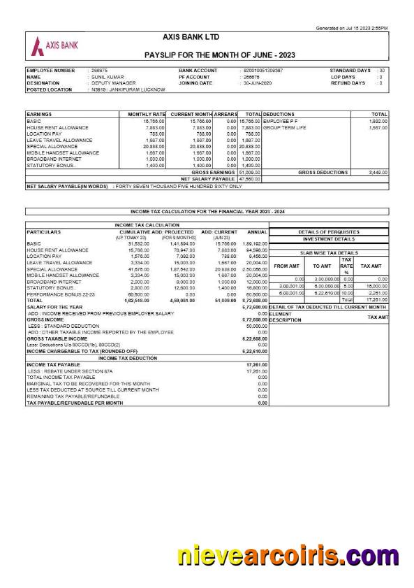 Realistic Axis Bank Payslip Template In Word And PDF Formats.pdf, 1