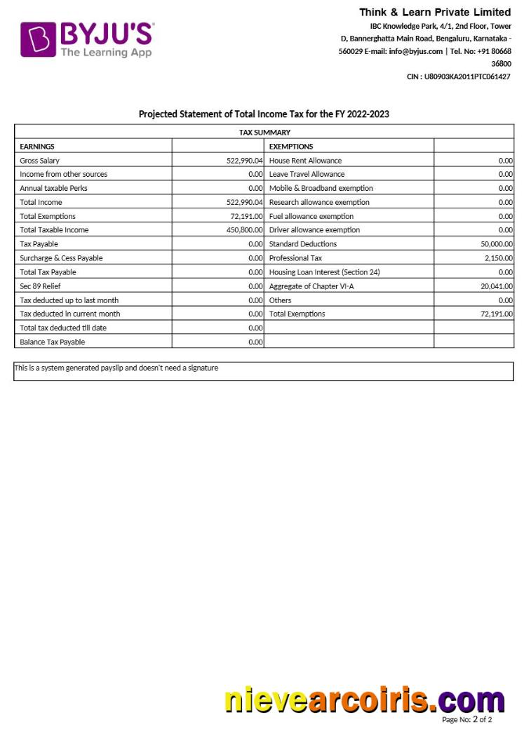 Editable BYJU S Learning App Payslip Template In Word And PDF Formats.pdf, 2