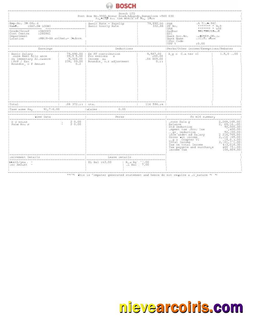 Editable Bosch LTD Payslip Template In Word And PDF Formats.pdf, 1
