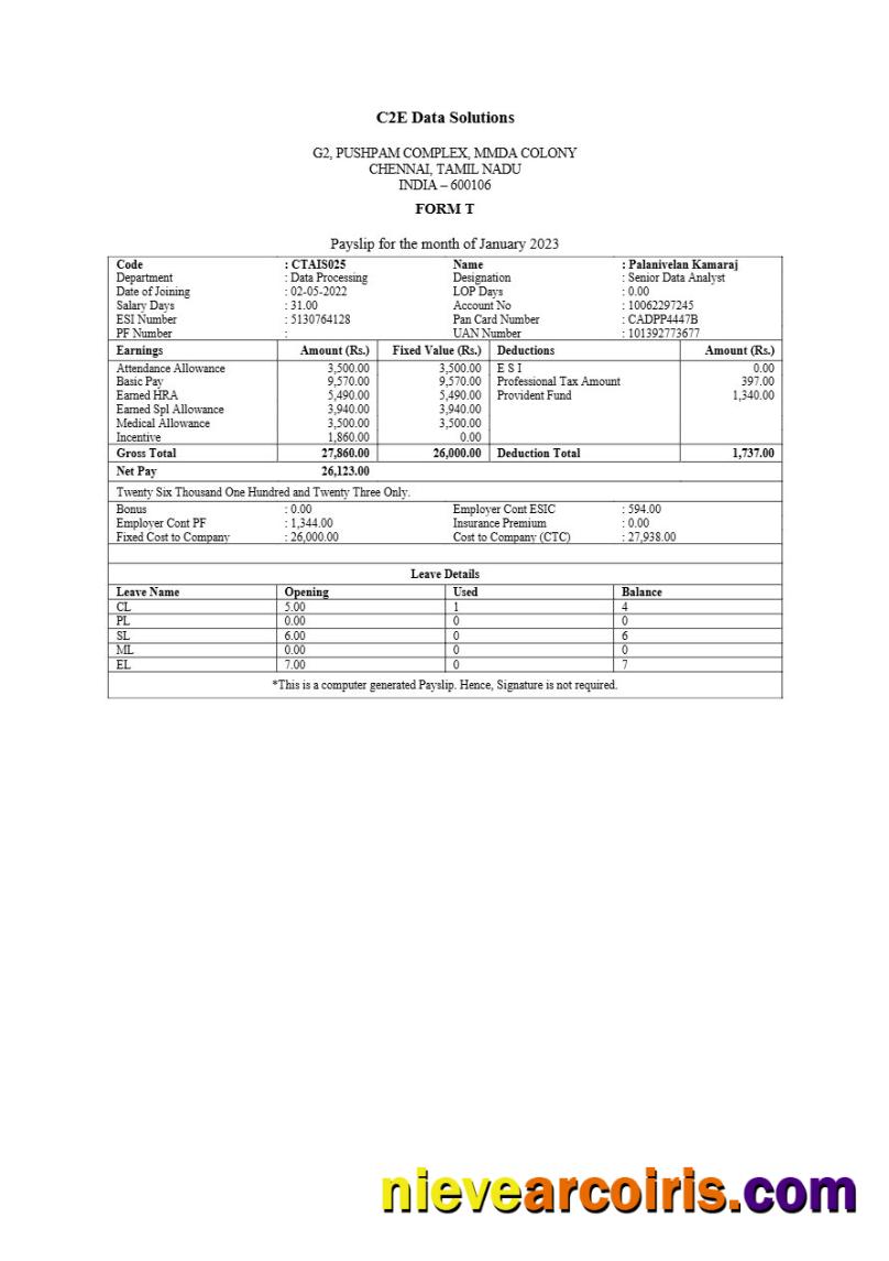Realistic C2E Data Solutions Payslip Template In Word And PDF Formats.pdf, 1