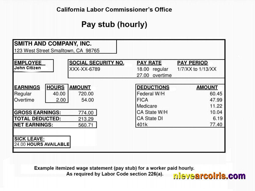 CALIFORNIA Labor Commissioner's Office Paystub In Word And PDF Formats Sample