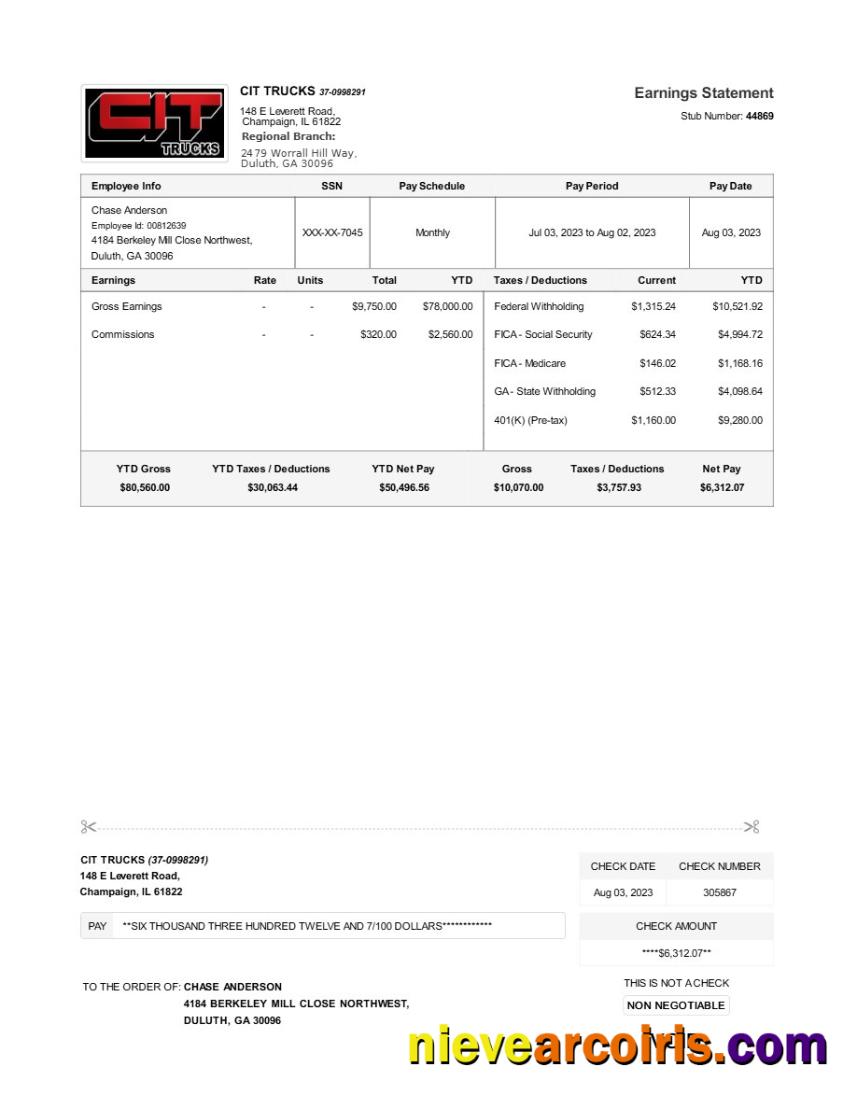 Premium CIT TRUCKS Earnings Statement Template In Word And PDF Formats.pdf, 1