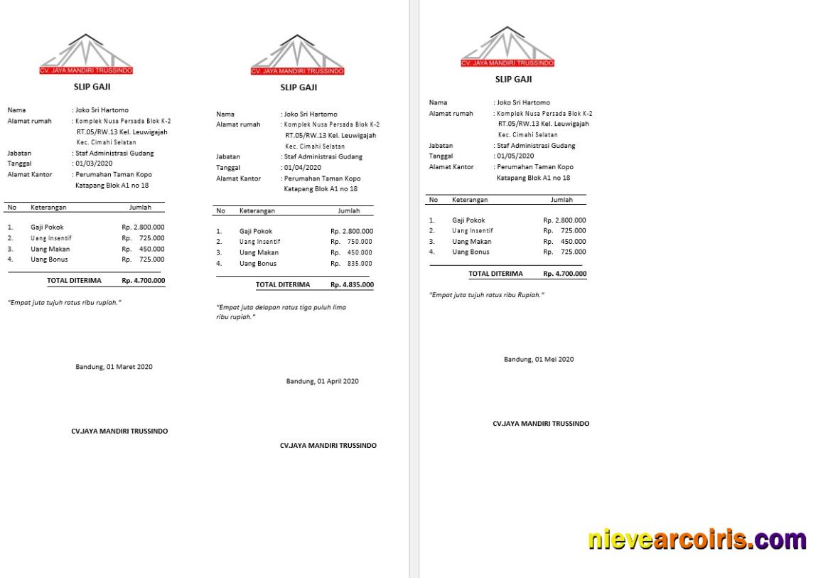 Editable CV. Jaya Mandiri Trussindo Building Materials Store Payslip (in Indonesian Language) Template In Word And PDF Formats