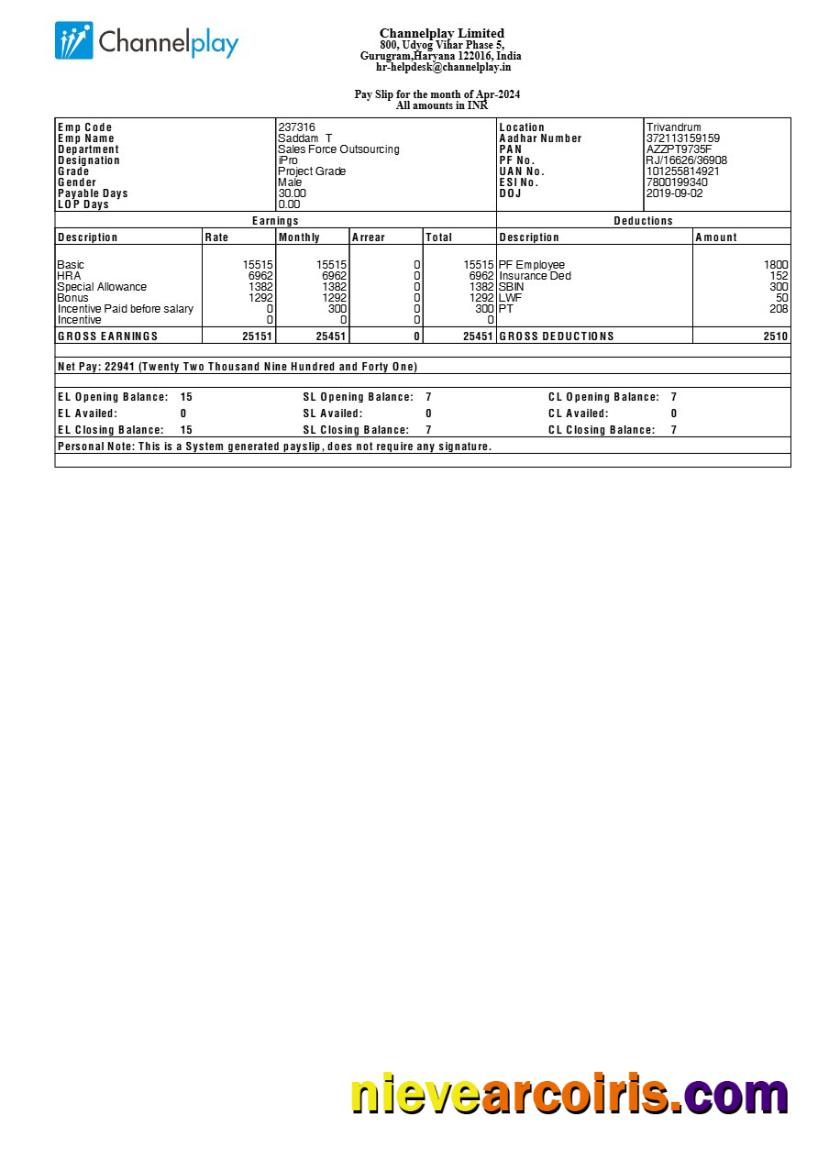 Premium Channelplay Payslip Template In Word And PDF Formats.pdf, 1