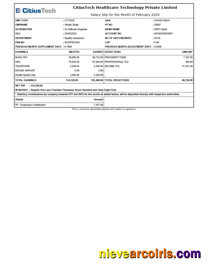 Editable CitiusTech Healthcare Technology Payslip Template In Word And PDF Formats.pdf, 1