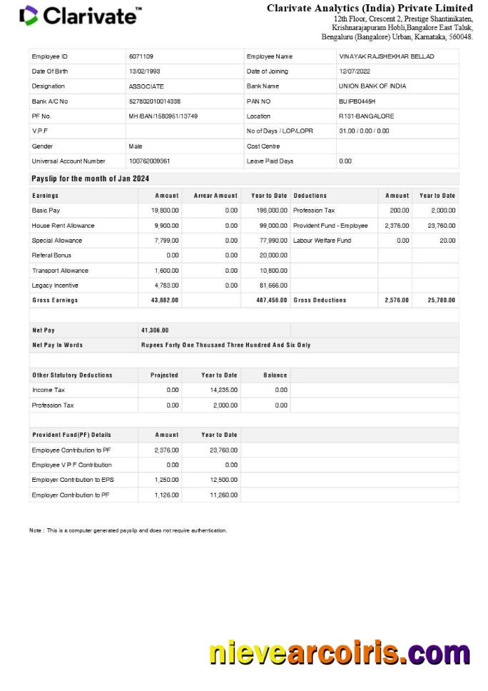 Editable Clarivate Analytics India Payslip Template In Word And PDF Formats.pdf, 1