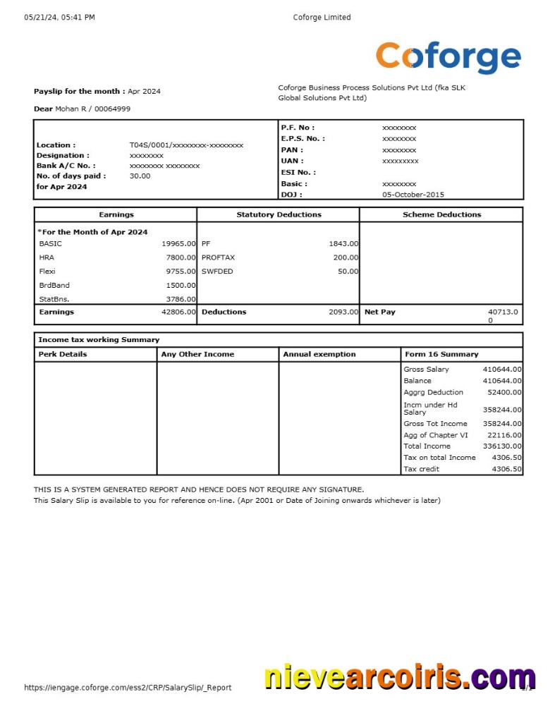 Professional Coforge IT Compay Payslip Template In Word And PDF Formats.pdf, 1