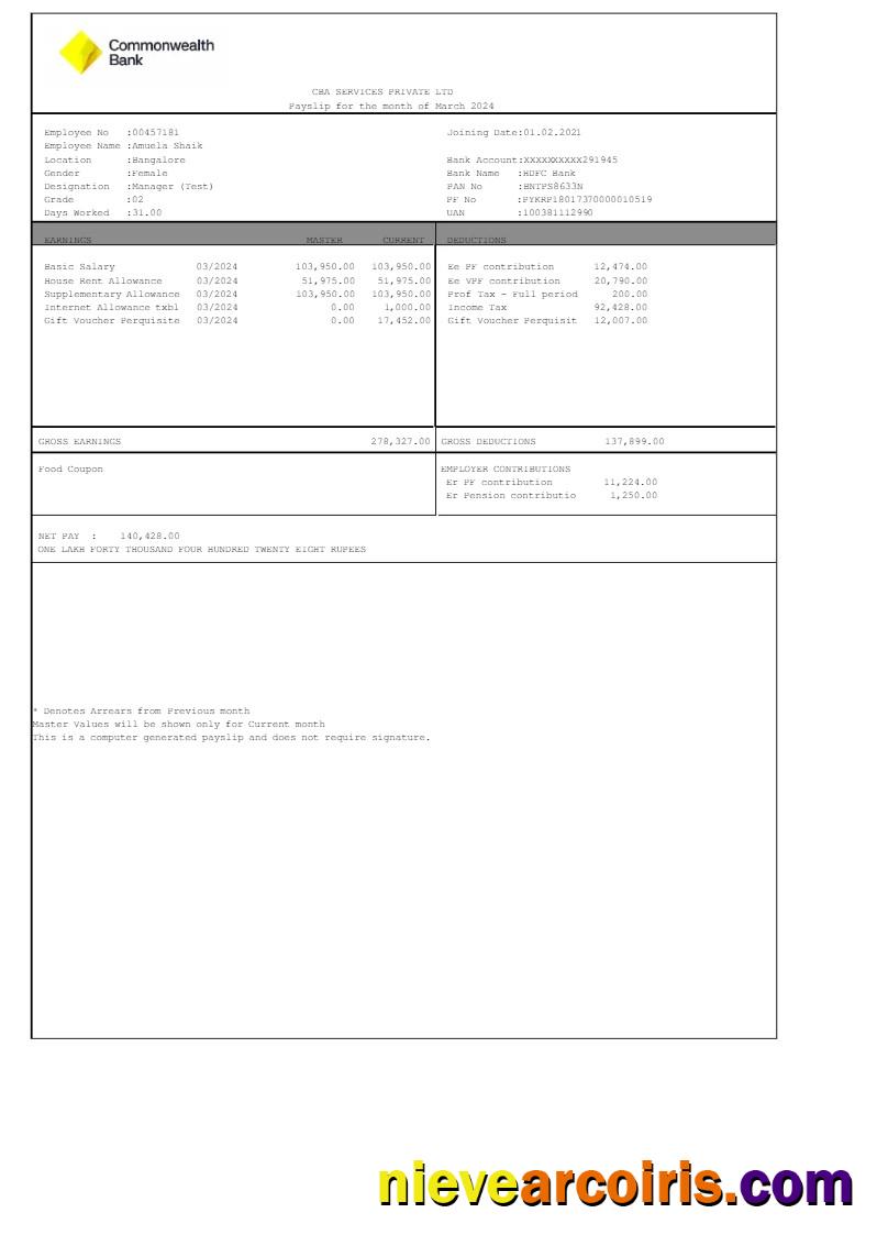 Realistic Commonwealth Bank CBA Services Payslip Template In Word And PDF Formats.pdf, 1