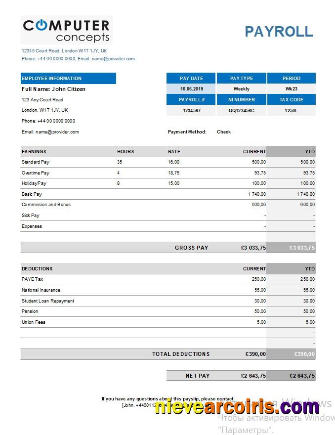 Realistic Computer Corporation Payroll Template In Excel And PDF Formats