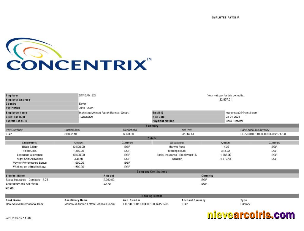 Editable Concentrix Payslip Template In Word And PDF Formats.pdf, 1