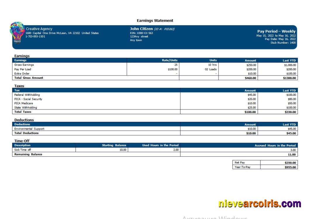 Creative Company Earning Statement In Word And PDF Formats Preview