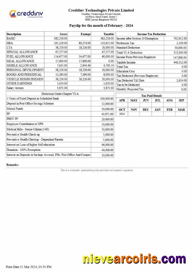 Realistic Creddinv Technologies Payslip Template In Word And PDF Formats.pdf, 2