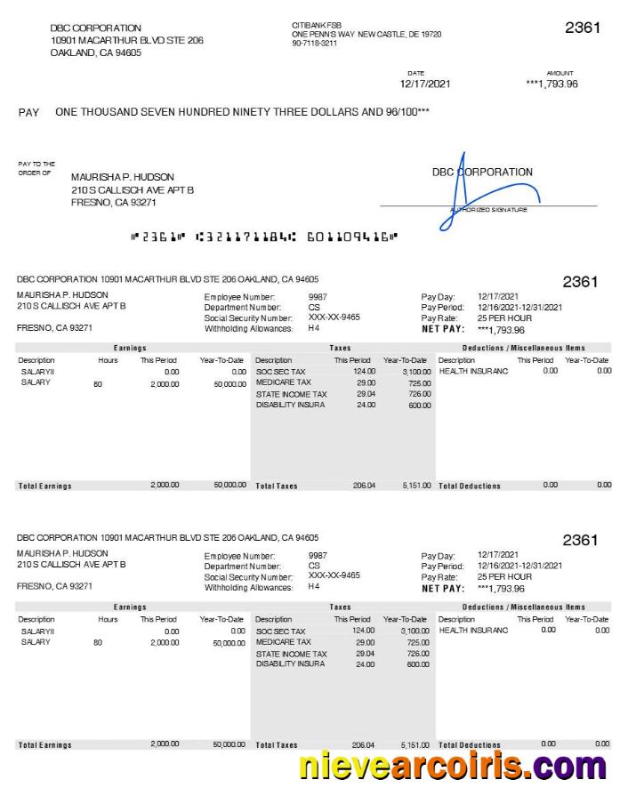 Realistic DBC Corporation Pay Stub Template In Word And PDF Formats.pdf, 1