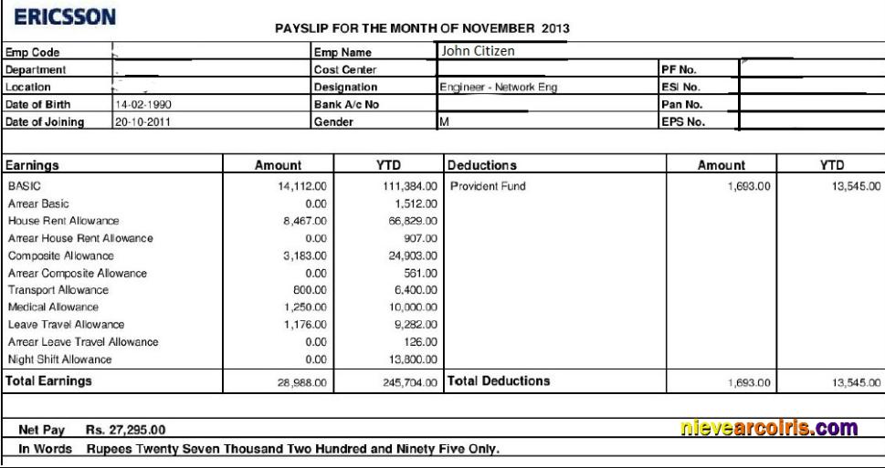 ERICSSON Networking And Telecommunications Company Paystub In Word And PDF Formats Photolook
