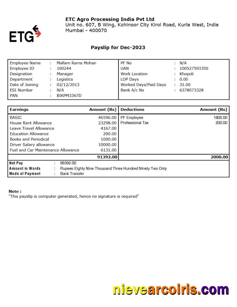 Editable ETC Agro Processing India Payslip Template In Word And PDF Formats.pdf, 1