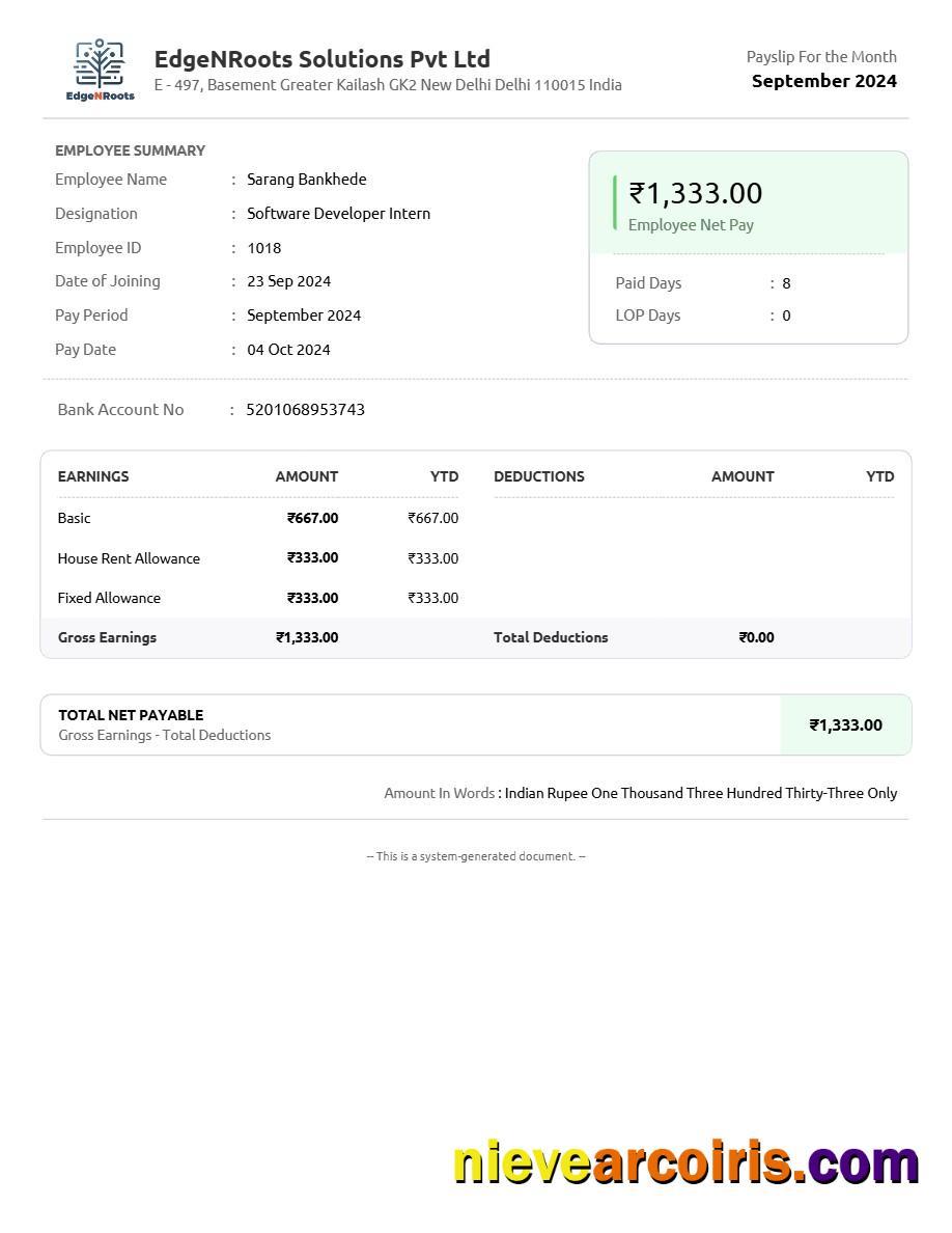 Professional EdgeNRoots Solutions Payslip Template In Word And PDF Formats.pdf, 1