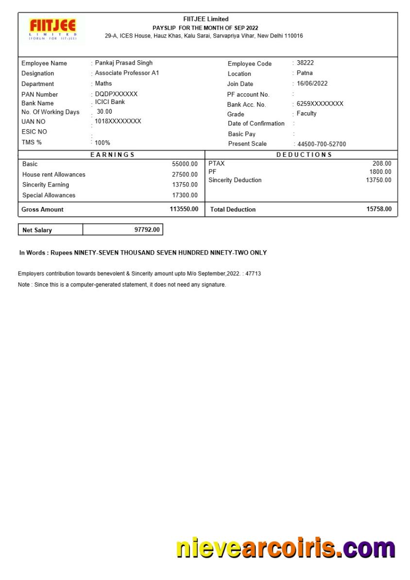 Premium FIITJEE Education Center Payslip Template In Word And PDF Formats.pdf, 1