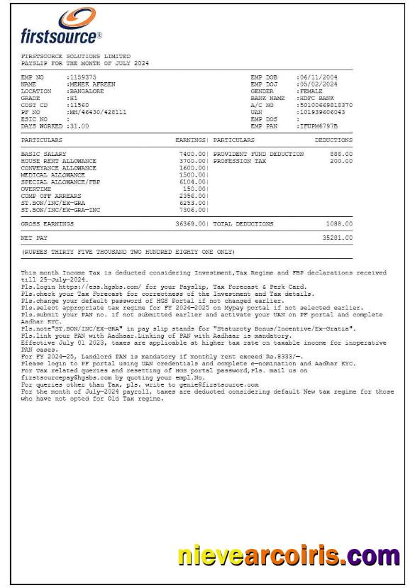 Editable Firstsource Solutions Payslip Template In Word And PDF Formats.pdf, 1
