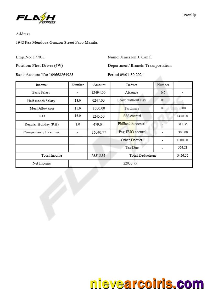 Professional Flash Express Co. Payslip Template In Word And PDF Formats.pdf, 2