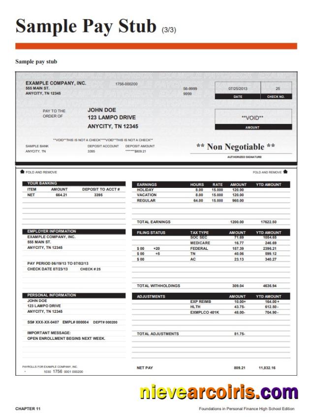 Realistic Foundations In Personal Finance High School Pay Stub Word And PDF Template