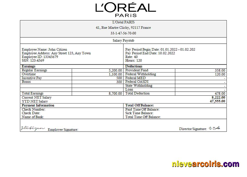France Loreal Paris Cosmetic Distributing Company Sample