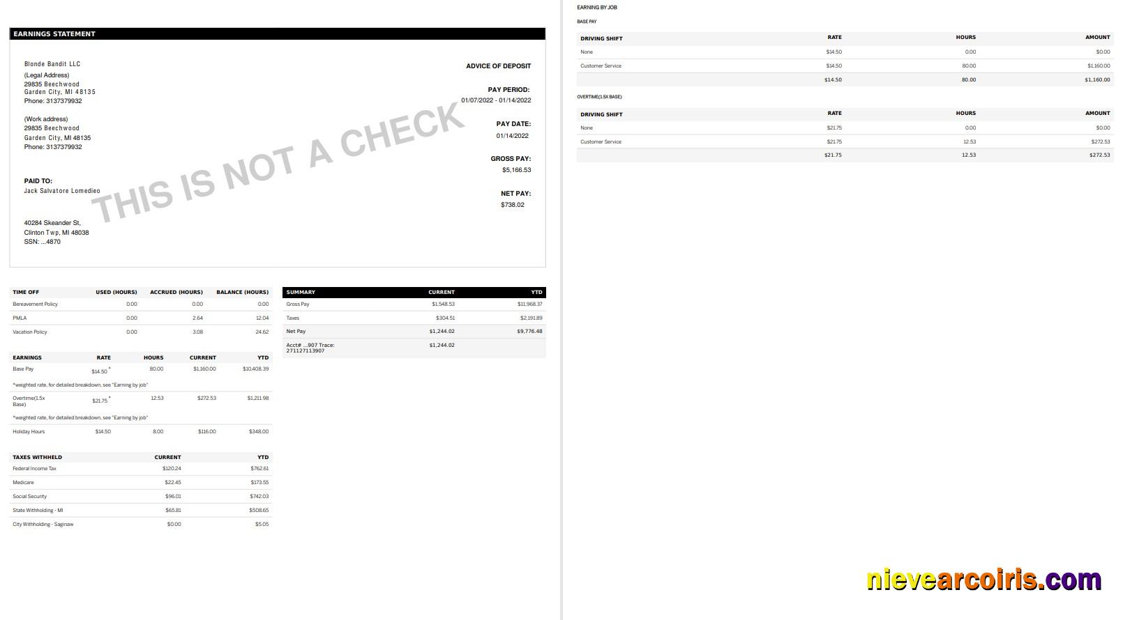 GOLDEN LIMOUSINE Pay Stub In PDF And Words Format Template
