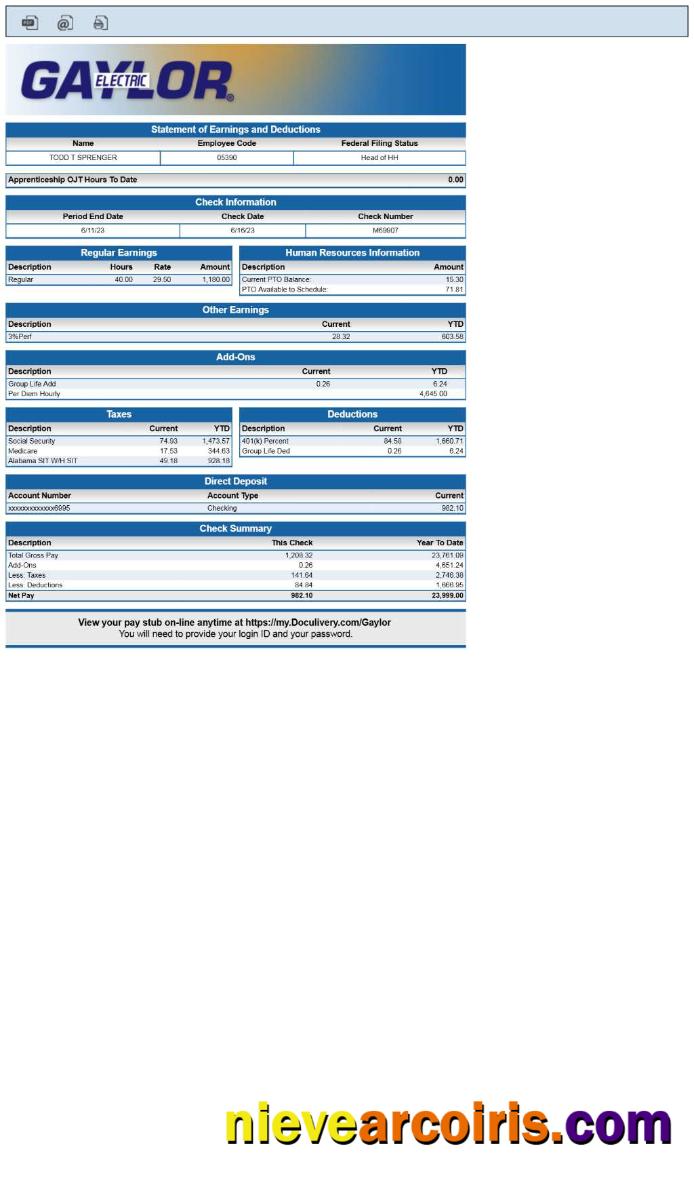 Gaylor Electric Statement Of Earnings And Deductions Pay Stub.pdf, 1 Photolook