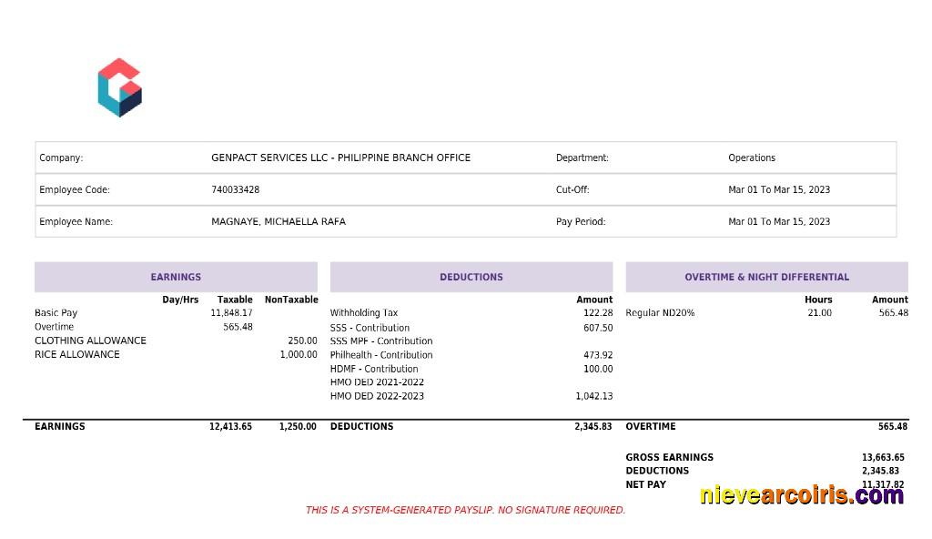 Professional Genpact Services Artificial Intelligence Payslip Template In Word And PDF Formats.pdf, 1