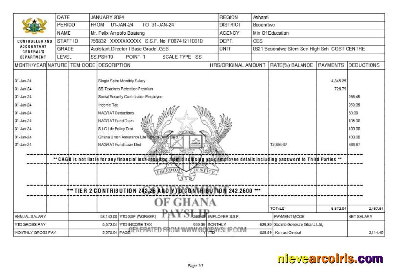 Realistic Ghana Controller And Accountant General's Department Payslip Template In Word And PDF Formats.pdf, 1
