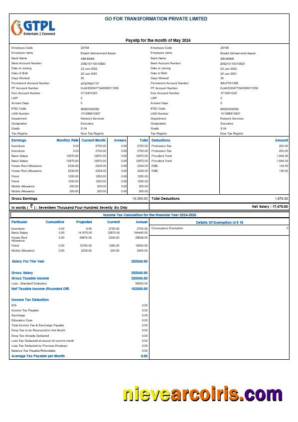 Editable Go For Transformation Payslip Template In Word And PDF Formats