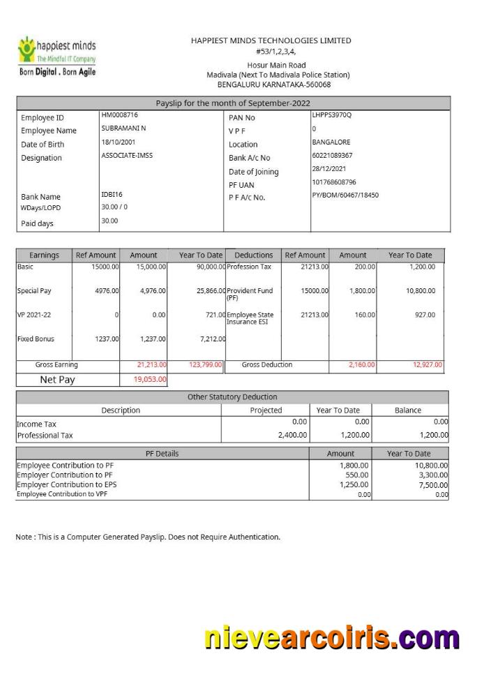 Editable Happiest Minds Technologies Payslip Template In Word And PDF Formats.pdf, 1