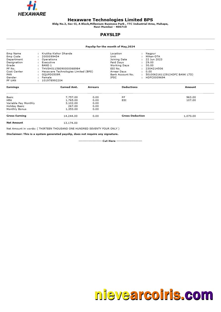 Realistic Hexaware Technologies Payslip Template In Word And PDF Formats.pdf, 1