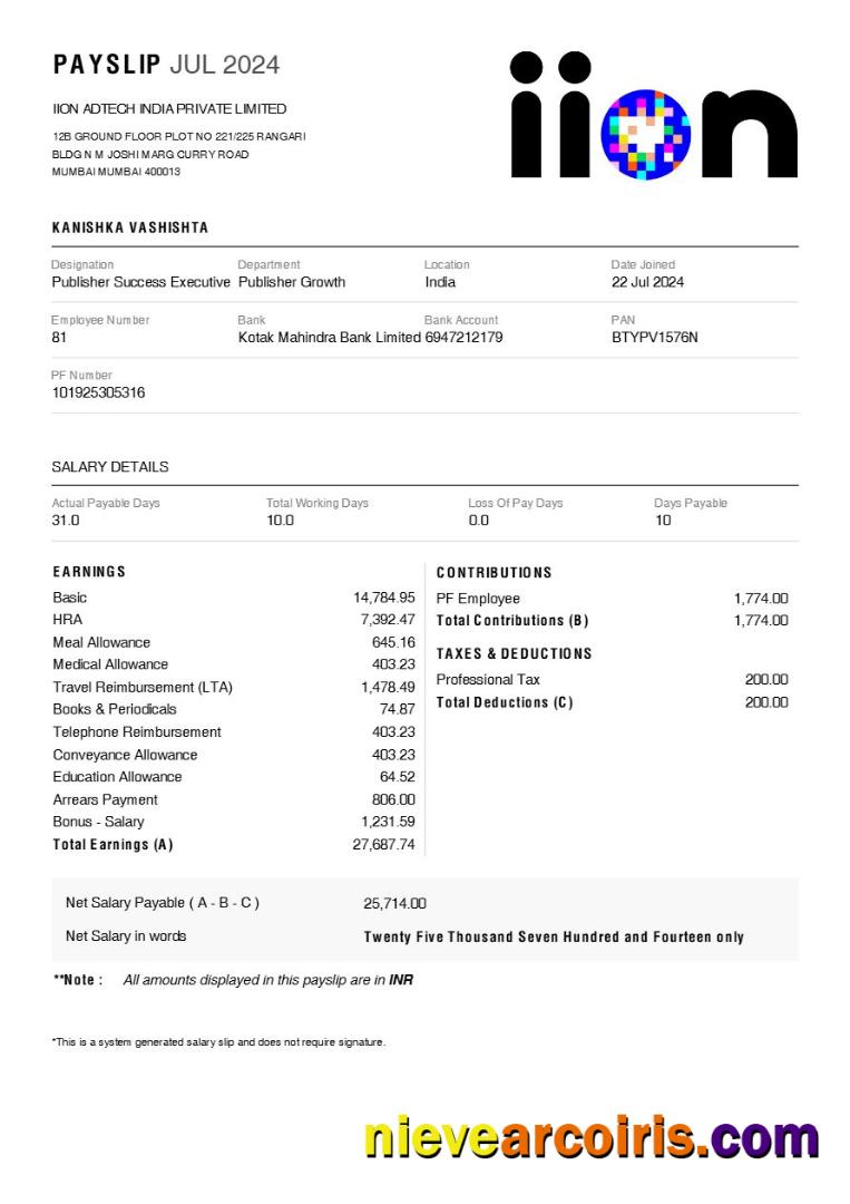 Editable IION Adtech India Payslip Template In Word And PDF Formats.pdf, 1