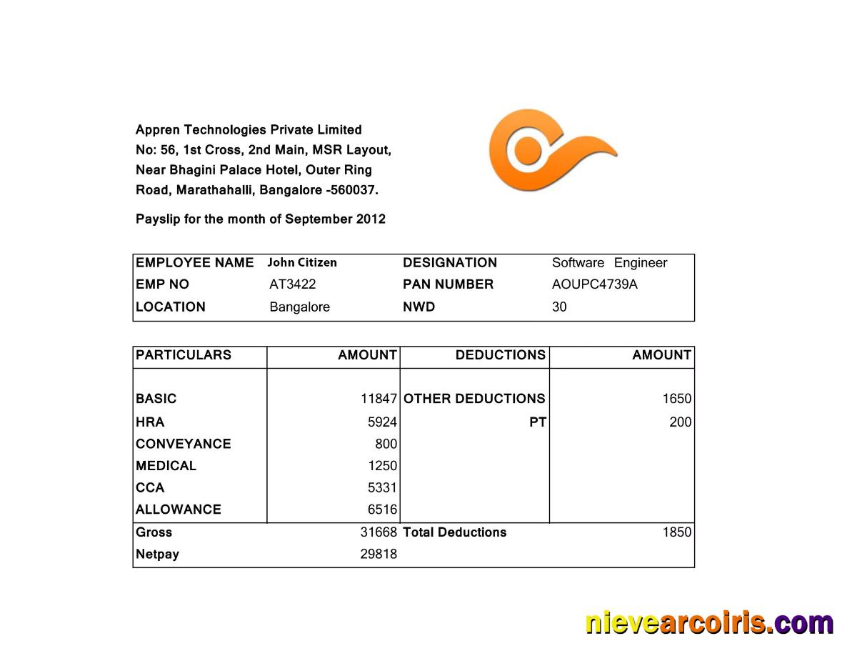 INDIA APPREN Technologies Private Limited Payslip In Word And PDF Formats Photolook