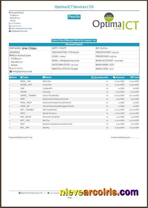 INDIA OPTIMA ICT Services LTD Payslip In Word And PDF Formats Template